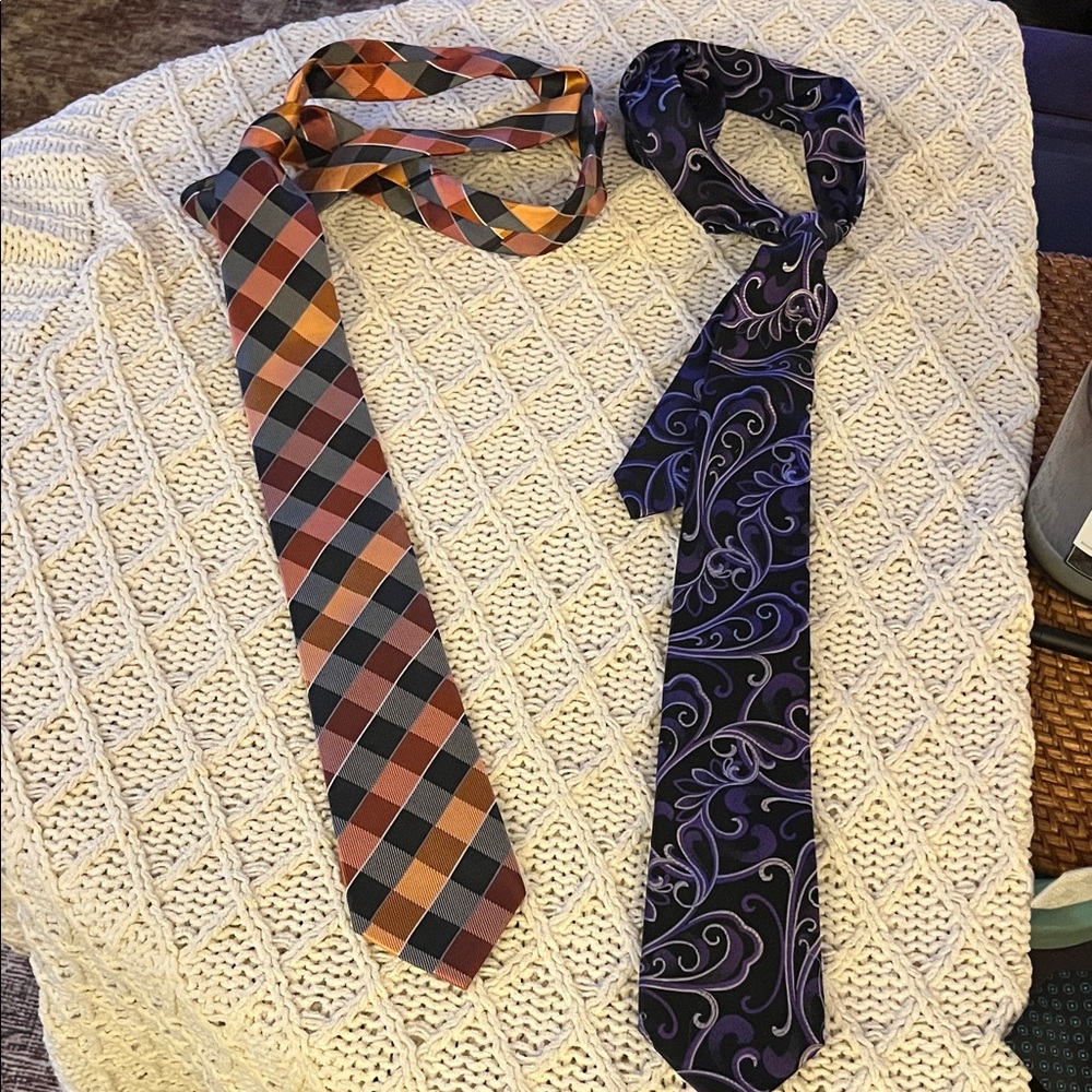 Alfani Purple Paisley Tie & Orange Plaid Tie Set